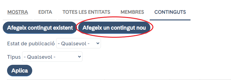 Afegeix un contingut nou