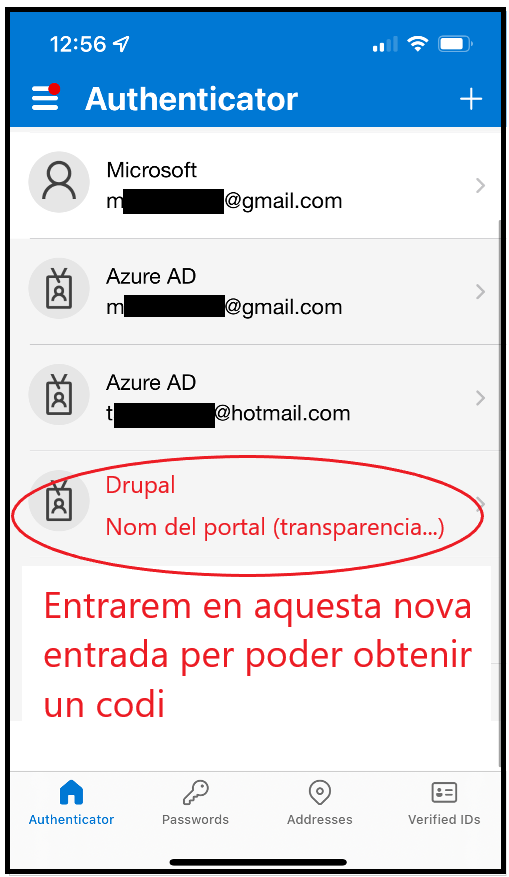 Microsoft Authenticator en la nova entrada